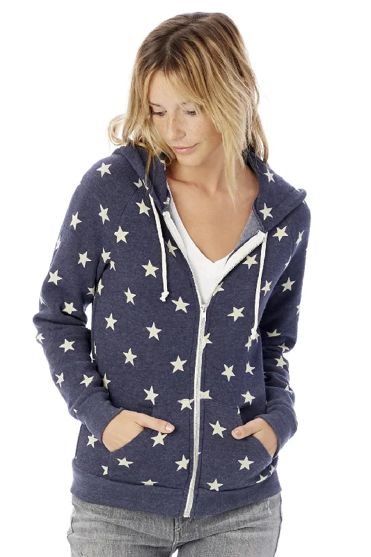 Alternative Womens Adrian Eco Fleece Full Zip Hooded Sweatshirt Hoodie - Stars