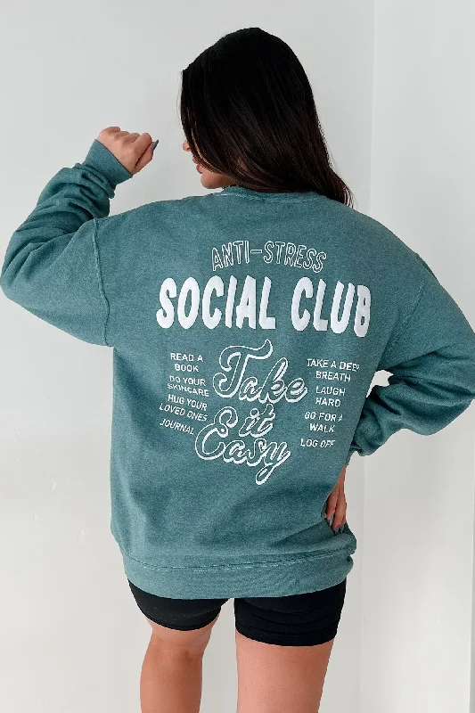 "Anti-Stress Social Club" Oversized Graphic Sweatshirt (Dark Forest)