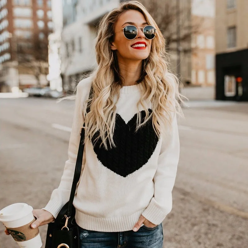 Autumn Winter Matching New Women's Knitwear Round Neck Fashion Pullover Love Sweater For Women