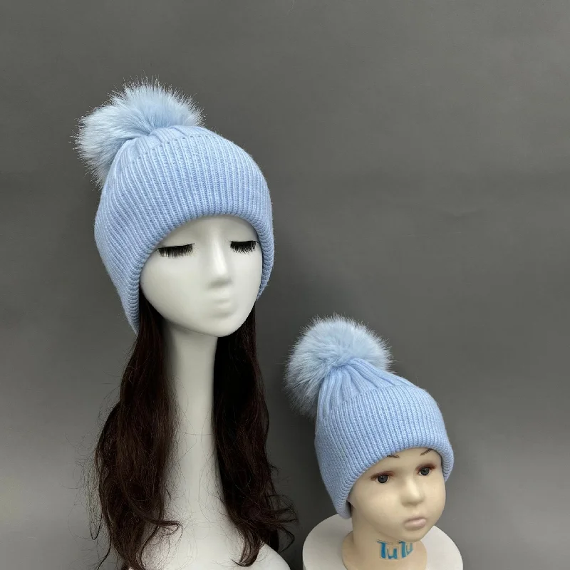 Baby Blue Faux Fur Bobble Hat