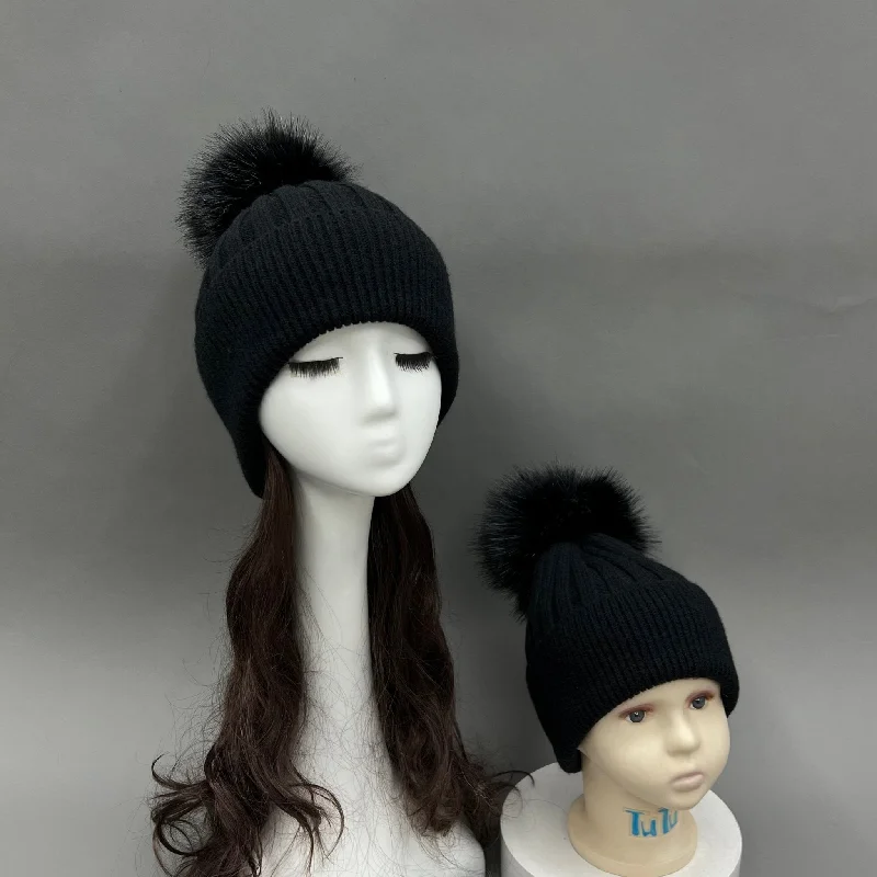 Black Faux Fur Bobble Hat