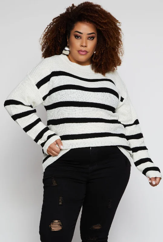 Plus Size Striped Knit Pullover Sweater