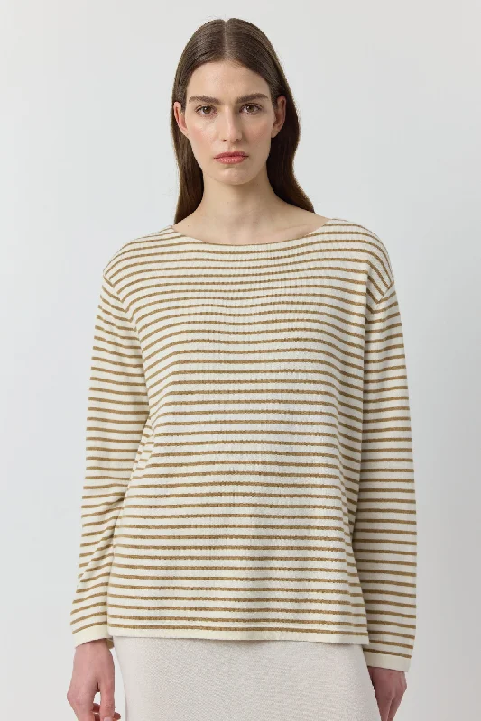 Breton Long Sleeve Tee - White/Camel