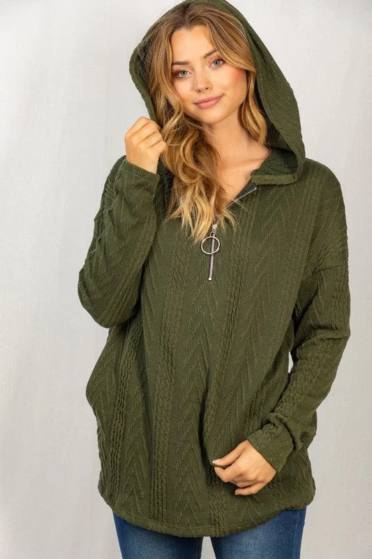 Sweater Knit Quarter Zip Hoodie