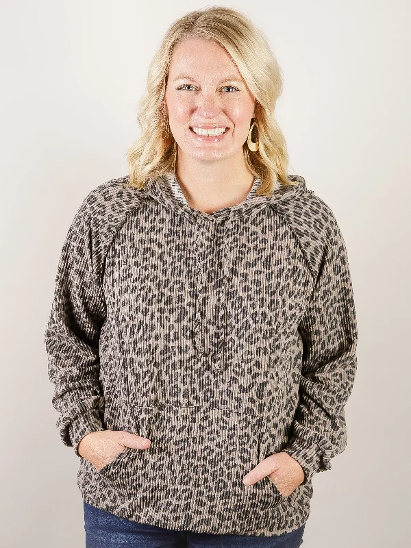 Charcoal Long Sleeve Animal Print Hooded Top