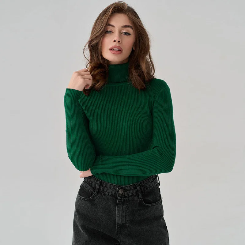 Chic Solid Turtleneck Long Sleeve Ribbed Knit Winter Fitted Pullover Sweater