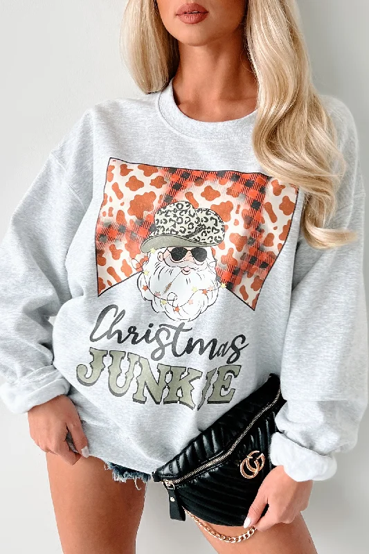 "Christmas Junkie" Graphic Crewneck (Ash Grey) - Print On Demand