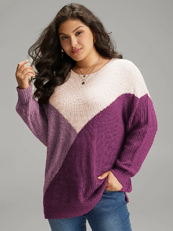 Colorblock Split Side Drop Shoulder Pullover