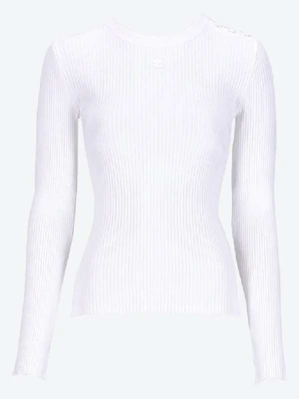 Shoulder snaps rib knit sweater