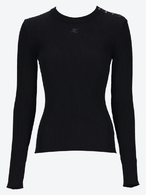 Shoulder snaps rib knit sweater