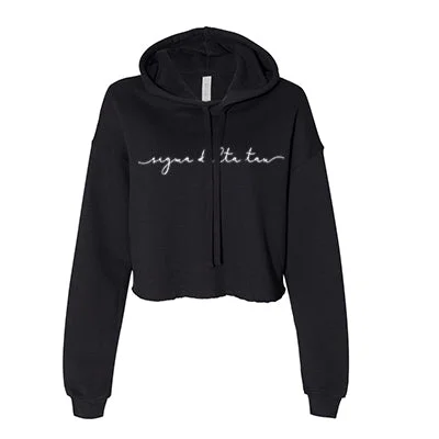 Sorority Cropped Fleece Hoodie, Printed Script Organization Design - 7502 - CAD