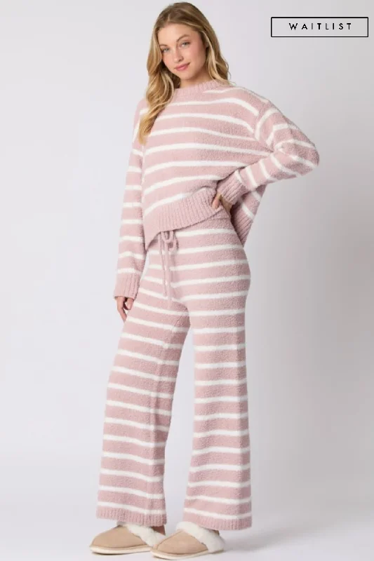 Waitlist 11/5 ♥ Dana Long Sleeve Striped Sweater Top And Pants Set Pink