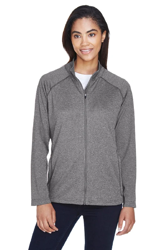 Devon & Jones Womens Compass Stretch Tech Moisture Wicking Full Zip Sweatshirt - Heather Dark Grey