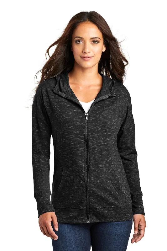 District Womens Medal Full Zip Hooded Sweatshirt Hoodie - Black