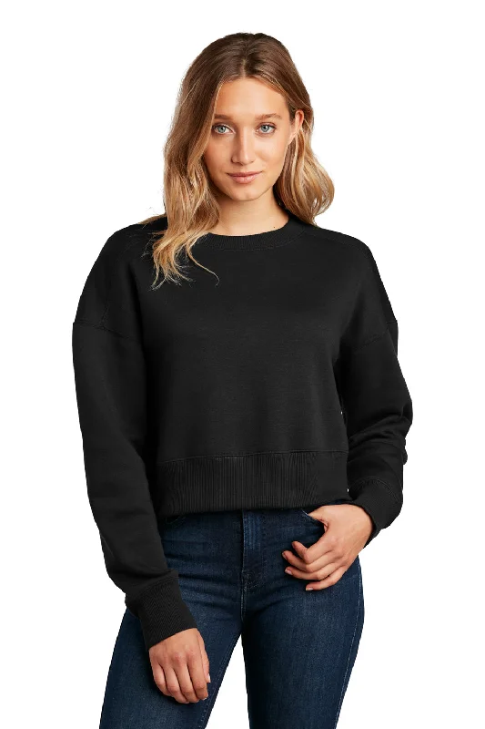 District Womens Perfect Weight Fleece Cropped Crewneck Sweatshirt - Jet Black