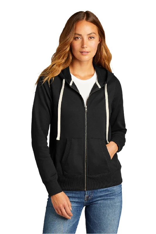 District Womens Re-Fleece Full Zip Hooded Sweatshirt Hoodie - Black