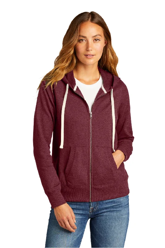 District Womens Re-Fleece Full Zip Hooded Sweatshirt Hoodie - Heather Maroon