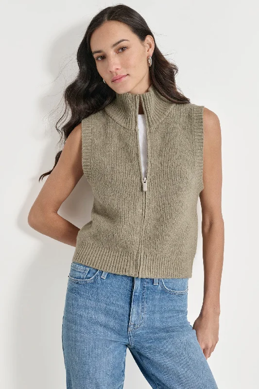 LUREX MOCK NECK ZIP FRONT VEST