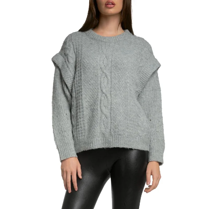 Elan Womens Cable Knit Drop Shoulder Pullover Sweater