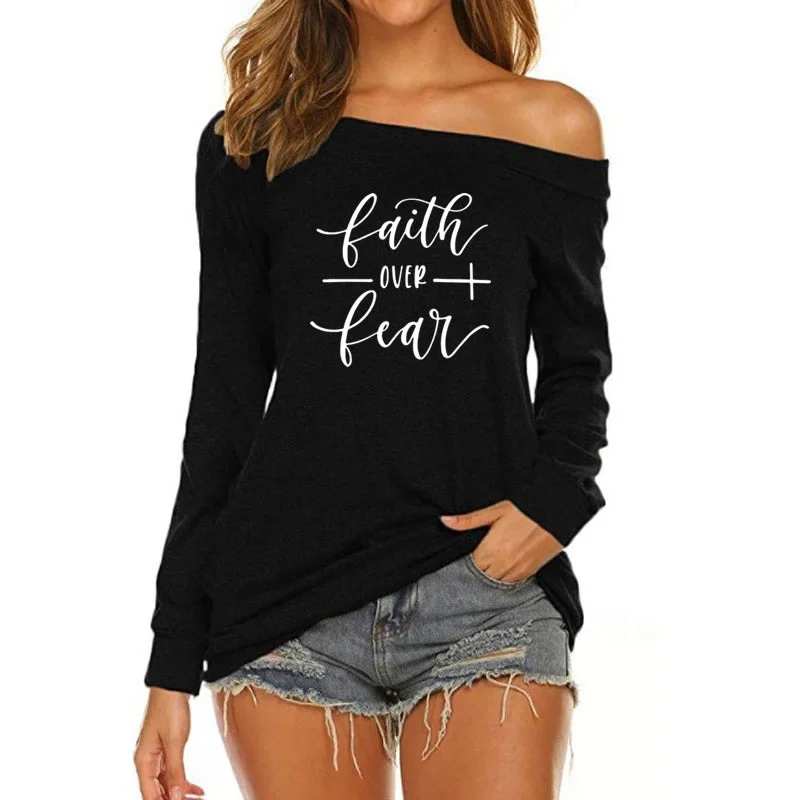 FAITH Custom Logo  American Long Sleeve Loose Autumn Tees T shirt Women fall 2022 women clothes