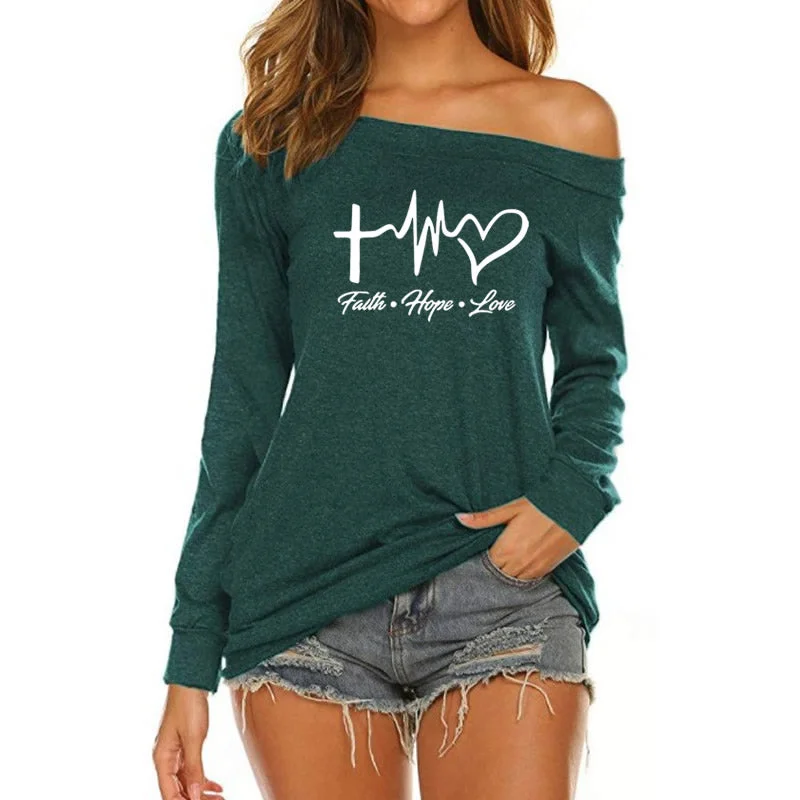 Faith Hope Love Custom Logo  American Long Sleeve Loose Autumn Tees T shirt Women fall 2022 women clothes