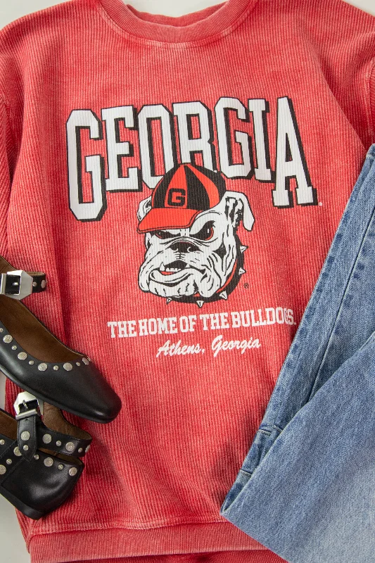 Georgia Mascot Cord Sweatshirt, Red | Charlie Southern