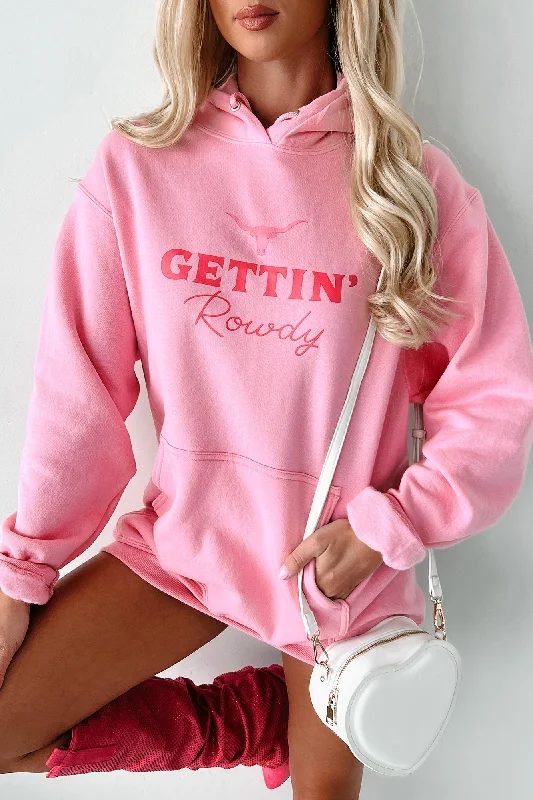 "Gettin' Rowdy” Graphic Hoodie (Candy Pink) - Print On Demand