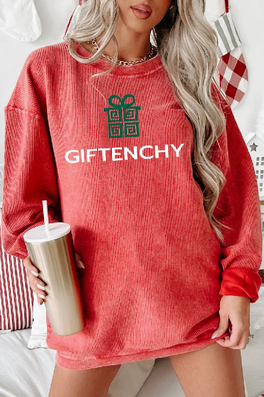 "GIFTENCHY" Parody Graphic Corded Crewneck (Red) - Print On Demand