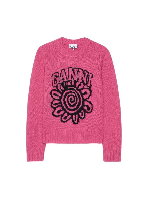 Ganni Graphic O-Neck Pullover Flower