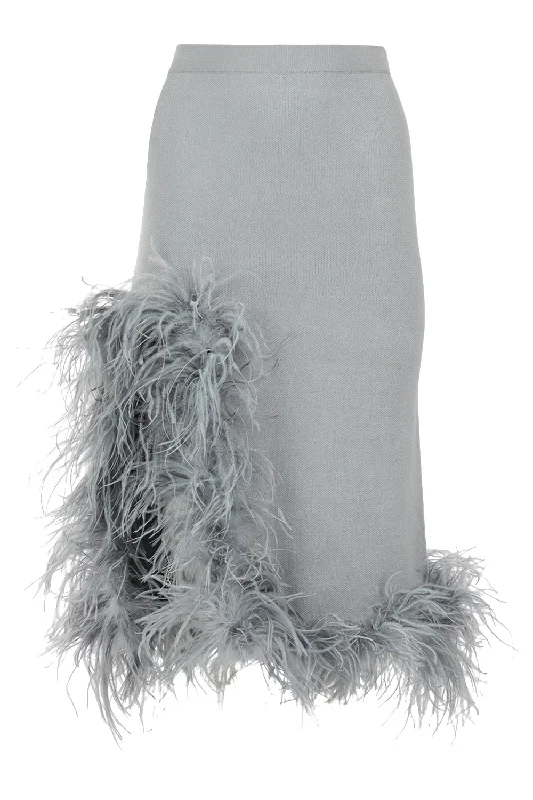 Grey Knit Skirt With Feathers