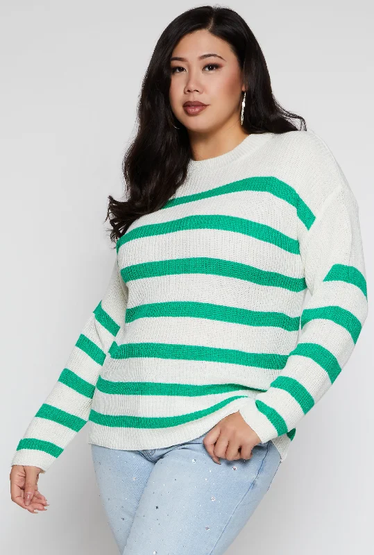 Plus Size Striped Knit Pullover Sweater