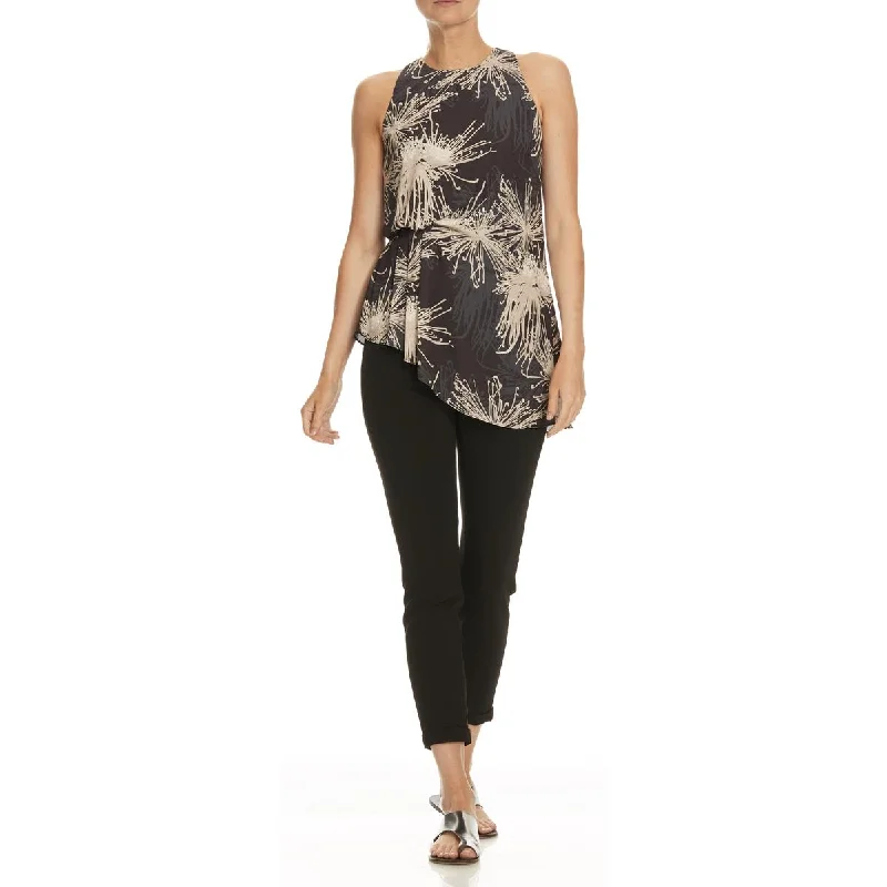 Halston Women's Crepe Sleeveless Asymmetric Printed Tank Top Blouse