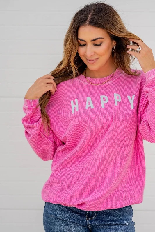 Happy Ribbed Graphic Crewneck