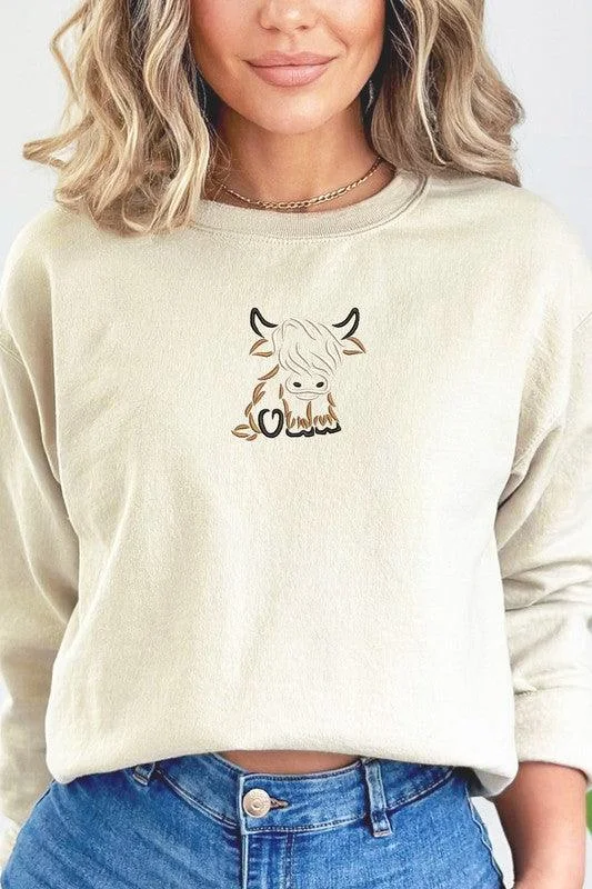 Highland Cow Cute Farm Embroidered Sweatshirt S-XL