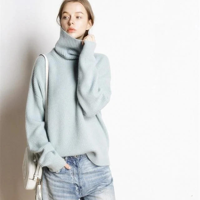 Hot Sale High Collar 5 Colors Pullover 100% Cashmere Knitted Jumpers