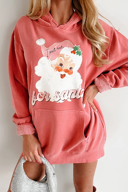 "I Put Out For Santa" Vintage Wash Graphic Hoodie (Pink) - Print On Demand