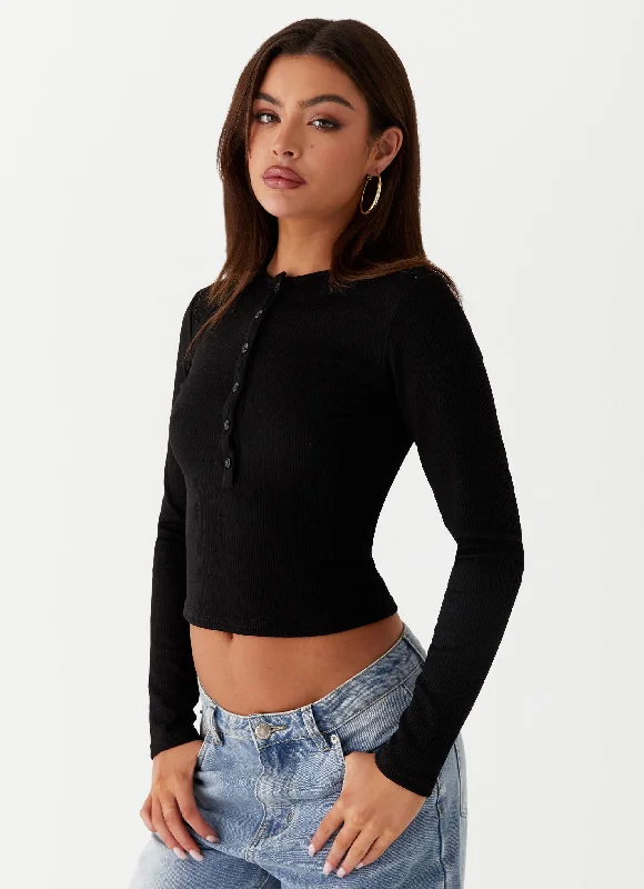 Kellie Long Sleeve Knit Top - Black