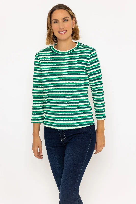 Long Sleeve Textured Stripe Top in Green