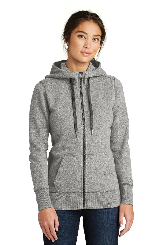 New Era Womens Sueded French Terry Full Zip Hooded Sweatshirt Hoodie - Light Graphite Grey Twist