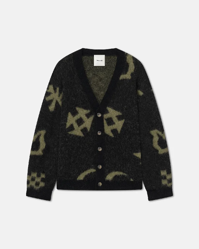 Nessin - Brushed-Alpaca Cardigan - Black/Khaki Totem