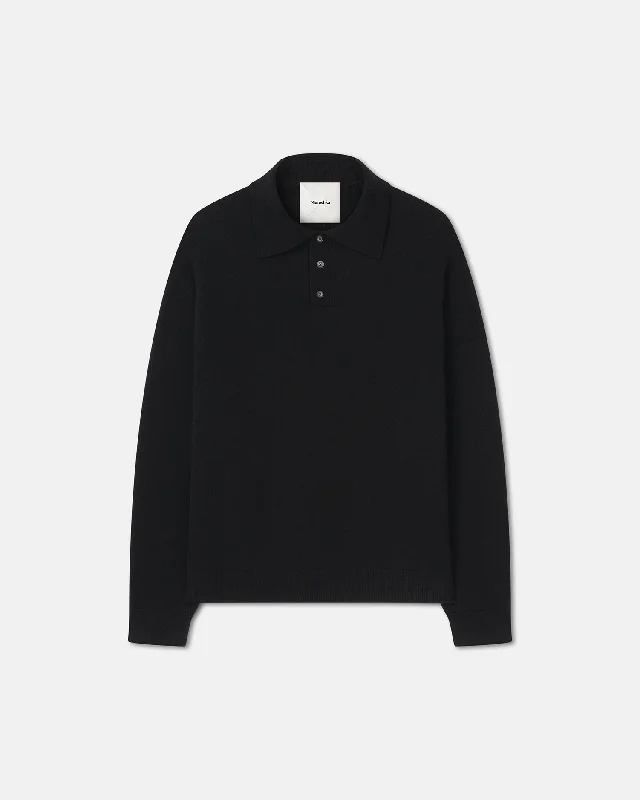 Elieke - Plush Cashmere Polo-Neck Sweater - Black