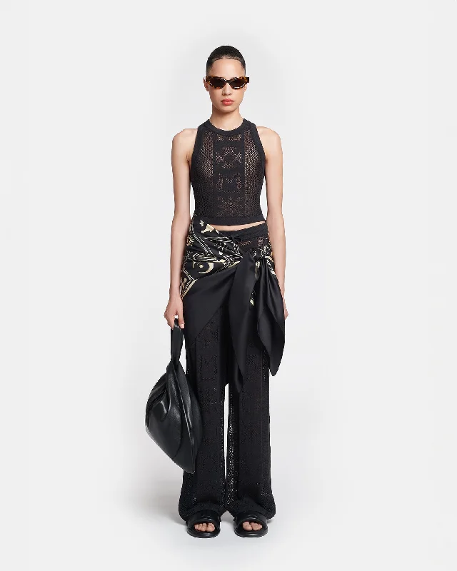 Wardon - Paper Crochet Cropped Wide-Leg Pants - Black