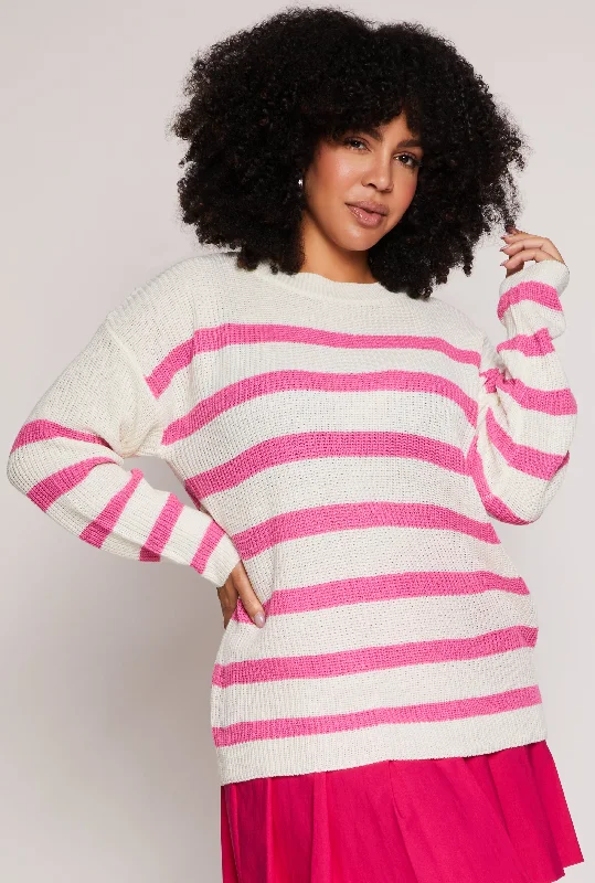 Plus Size Striped Knit Pullover Sweater