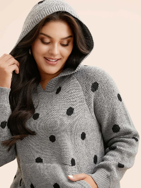 Polka Dot Hooded Patch Pocket Pullover