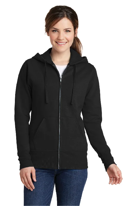 Port & Company Womens Core Pill Resistant Fleece Full Zip Hooded Sweatshirt Hoodie - Jet Black