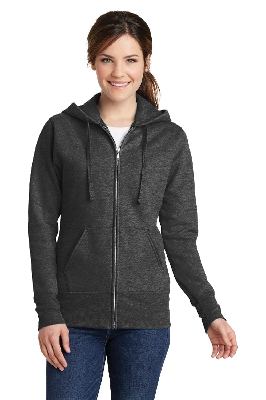 Port & Company Womens Core Pill Resistant Fleece Full Zip Hooded Sweatshirt Hoodie - Heather Dark Grey