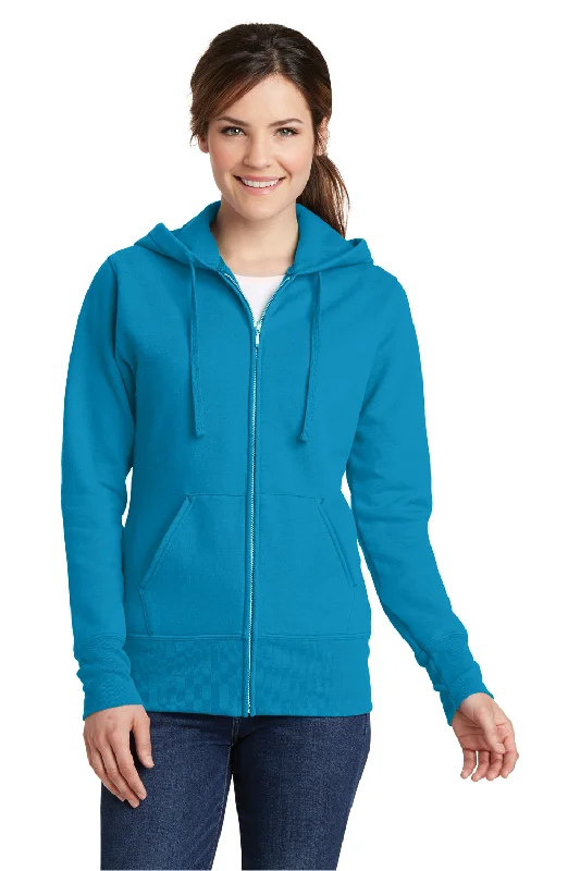 Port & Company Womens Core Pill Resistant Fleece Full Zip Hooded Sweatshirt Hoodie - Neon Blue