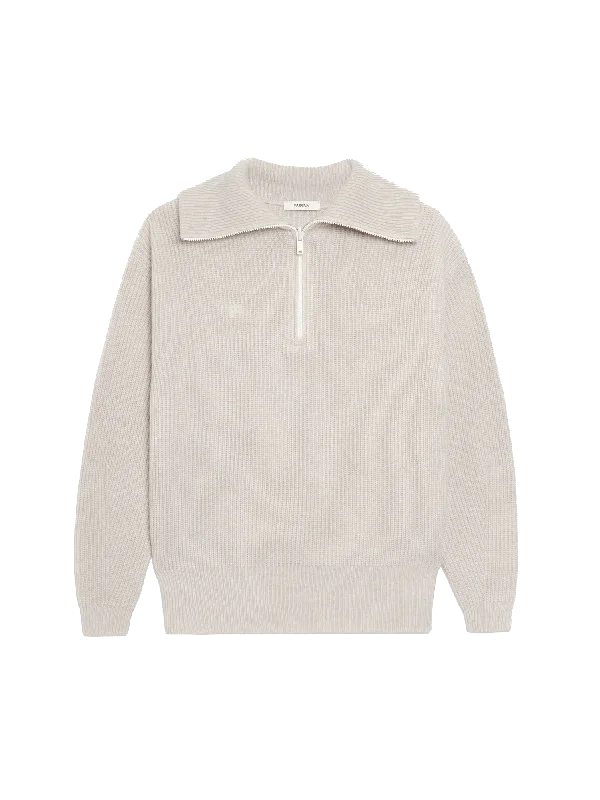 Womens Recycled Cashmere Half Zip Sweater—oatmeal