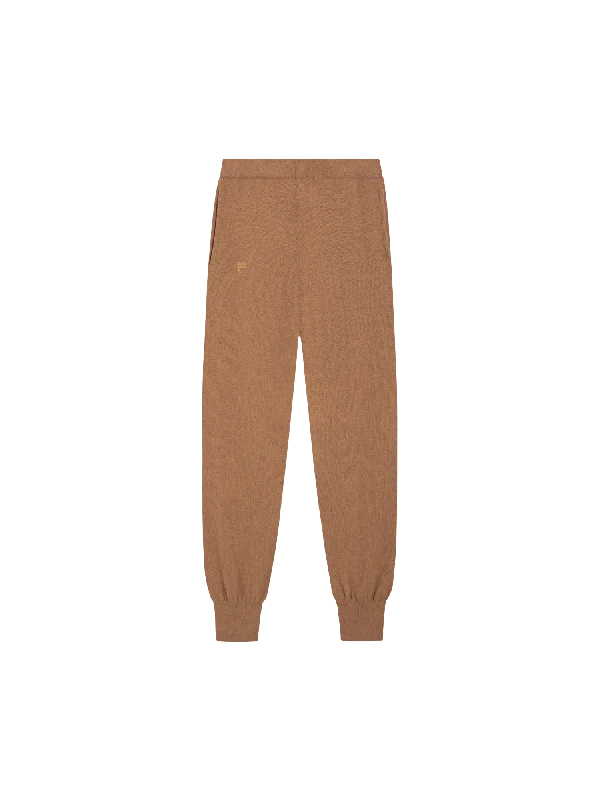 Womens Recycled Cashmere Track Pants—camel