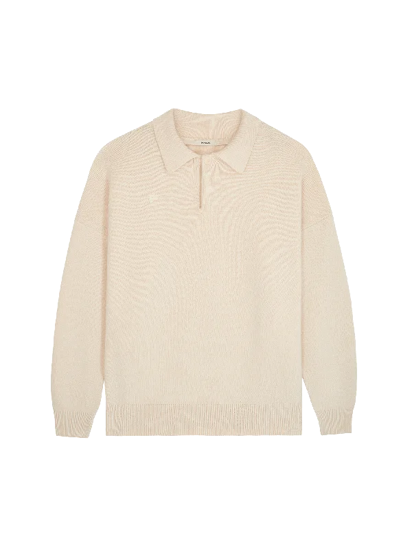 Womens Recycled Cashmere Polo Sweater—ecru ivory